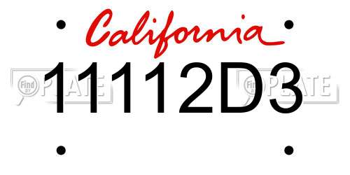 11112D3 California License Plate