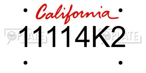 11114K2 California License Plate