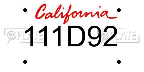 111D92 California License Plate