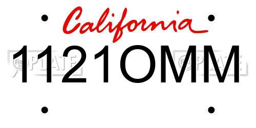 1121OMM California License Plate