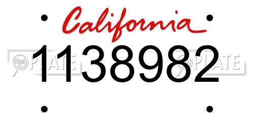 1138982 California License Plate