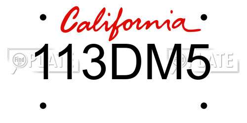 113DM5 California License Plate