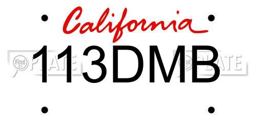 113DMB California License Plate