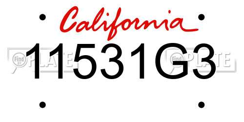 11531G3 California License Plate