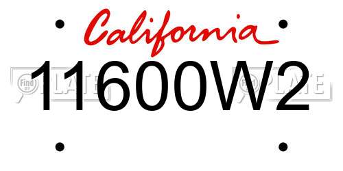 11600W2 California License Plate