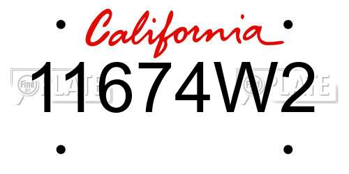 11674W2 California License Plate