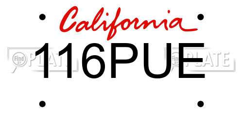 116PUE California License Plate