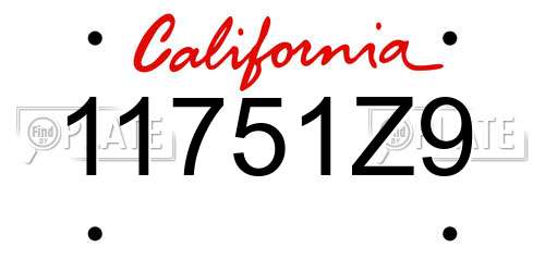 11751Z9 California License Plate