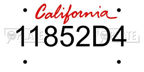 11852D4 California License Plate