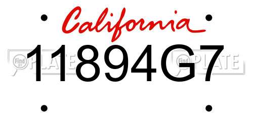 11894G7 California License Plate