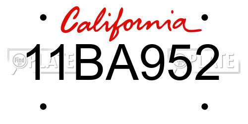 11BA952 California License Plate