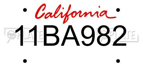 11BA982 California License Plate