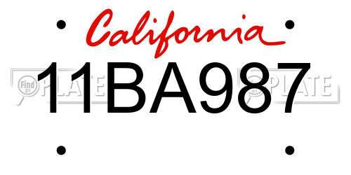 11BA987 California License Plate