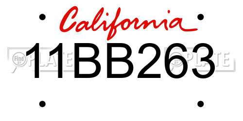 11BB263 California License Plate