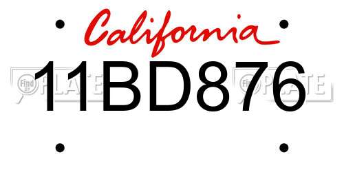11BD876 California License Plate
