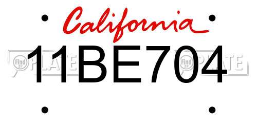 11BE704 California License Plate