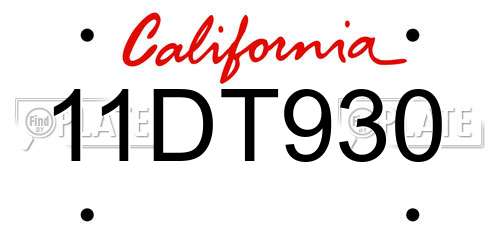 11DT930 California License Plate
