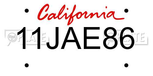 11JAE86 California License Plate