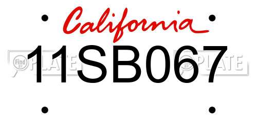 11SB067 California License Plate