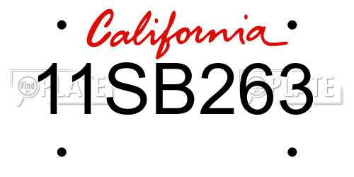 11SB263 California License Plate
