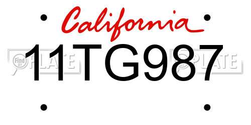 11TG987 California License Plate