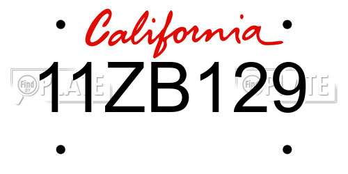 11ZB129 California License Plate
