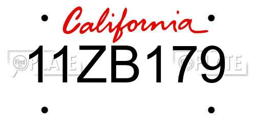 11ZB179 California License Plate