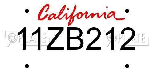 11ZB212 California License Plate