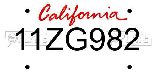 11ZG982 California License Plate
