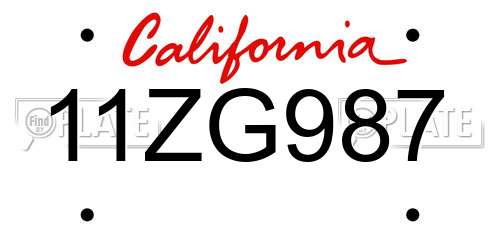 11ZG987 California License Plate