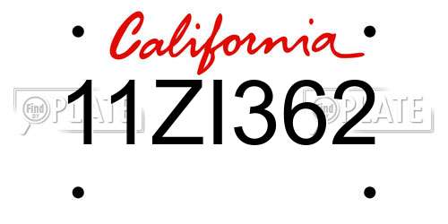 11ZI362 California License Plate