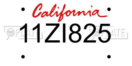 11ZI825 California License Plate