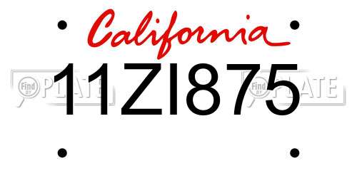 11ZI875 California License Plate