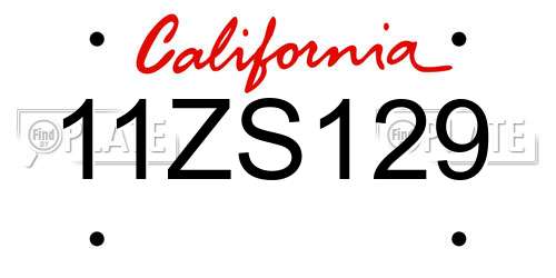11ZS129 California License Plate
