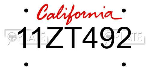 11ZT492 California License Plate