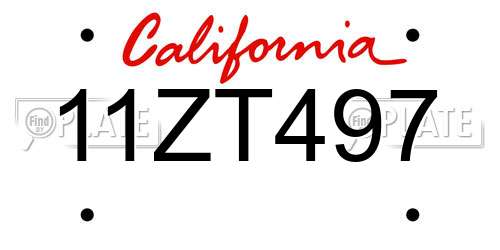 11ZT497 California License Plate