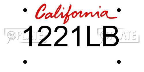 1221LB California License Plate