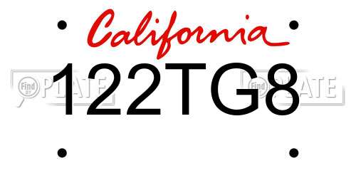 122TG8 California License Plate