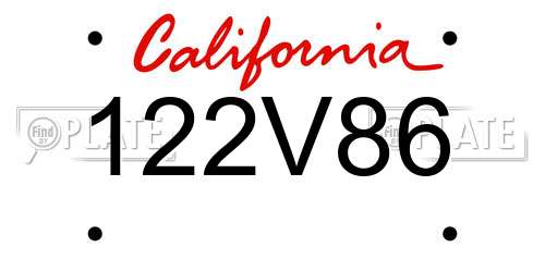 122V86 California License Plate