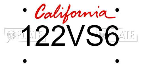 122VS6 California License Plate
