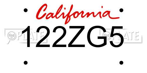 122ZG5 California License Plate