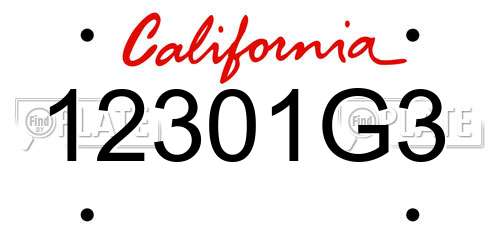 12301G3 California License Plate