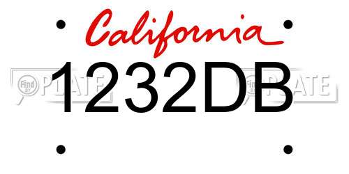 1232DB California License Plate