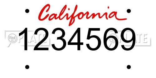 1234569 California License Plate