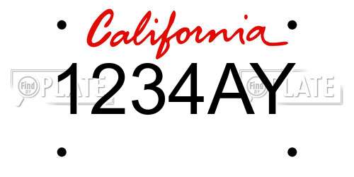 1234AY California License Plate