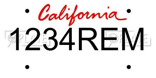 1234REM California License Plate