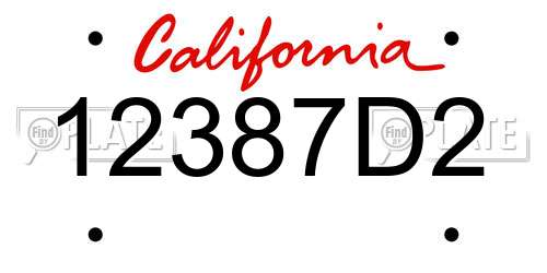 12387D2 California License Plate