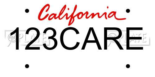 123CARE California License Plate