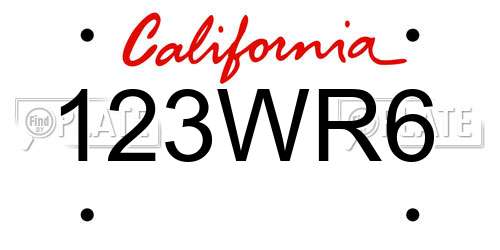 123WR6 California License Plate