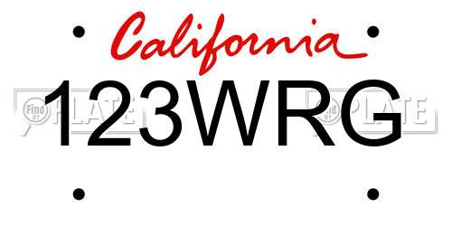 123WRG California License Plate